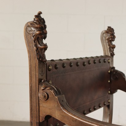 Savonarola Chair, Walnut and Leather, Italy 20th Century