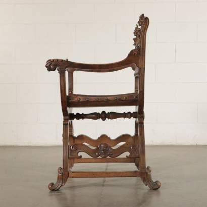 Savonarola Chair, Walnut and Leather, Italy 20th Century