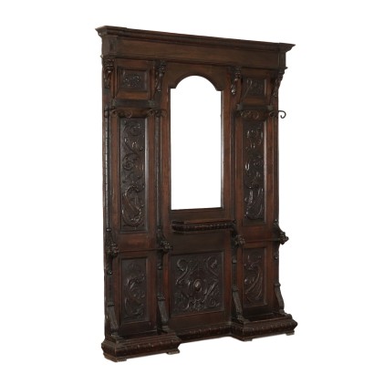 Grand Porte Manteau Miroir Noyer Italie Premier '900