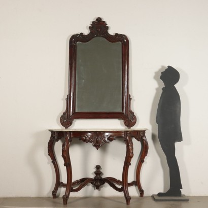 Luigi Filippo Console with Mirror Walnut Italy 19th Century