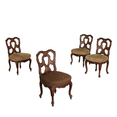 Group of Walnut Revival Chairs Italy 20th Century