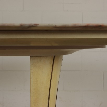 Table Bois Parchemin Laiton Marbre Italie Années 40-50