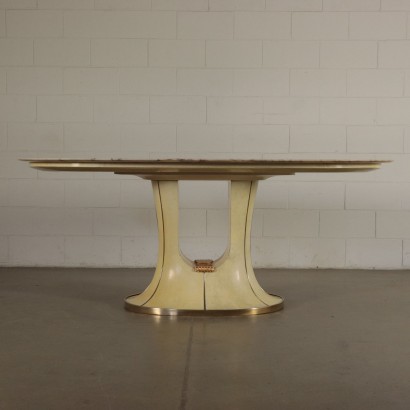 Table Bois Parchemin Laiton Marbre Italie Années 40-50