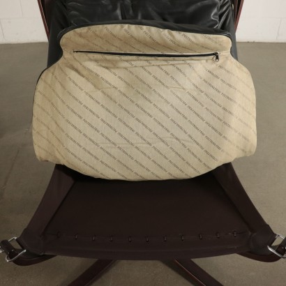 Fauteuil avec Repose-pieds Bois courbé Mousse Cuir Frau Années 80