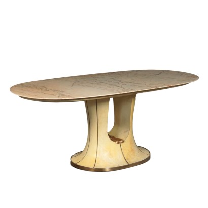 Table Bois Parchemin Laiton Marbre Italie Années 40-50