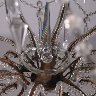 10 Arms Chandelier, Iron and Glass, Italy 20th Century