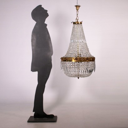 Hot-Air Baloon Chandelier Brass and Crystal Italy 20th Century