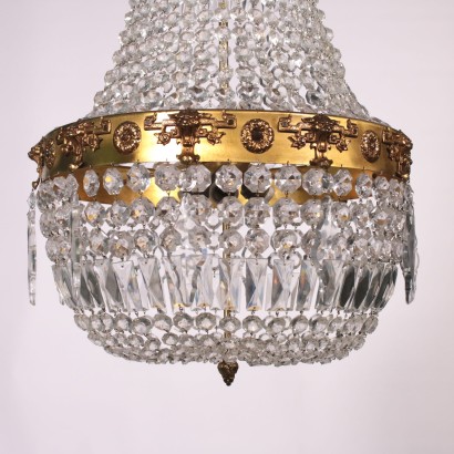 Hot-Air Baloon Chandelier Brass and Crystal Italy 20th Century