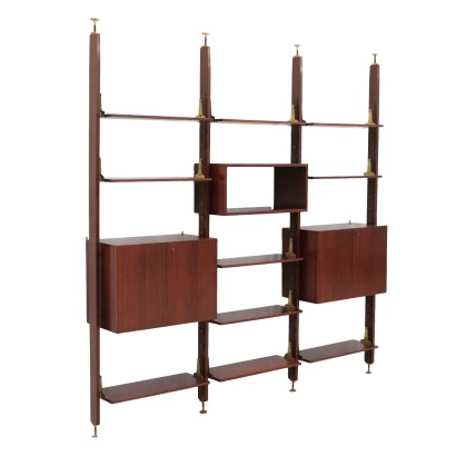 Bookcase Rosewood Veneer Brass and Solid Rosewood Italy 1960s