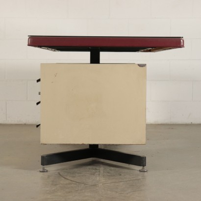 Bureau avec Tiroirs Métal Skai Verre Italie Années 60