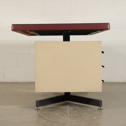 Bureau avec Tiroirs Métal Skai Verre Italie Années 60