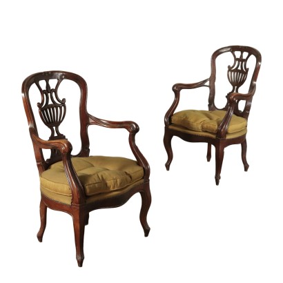 Pair of Armchairs Walnut Italy 19th Century