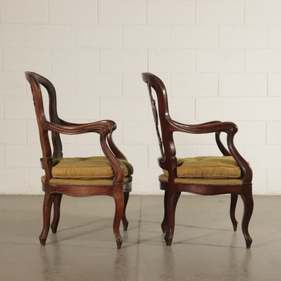 Pair of Armchairs Walnut Italy 19th Century