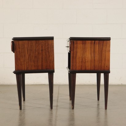 Bedside Tables, Rosewood Veneer, Brass, Glass Italy 1950s-1960s