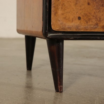 Bedside Table Mahogany, Burl, Back-Treated Glass Italy 1950s-1960s