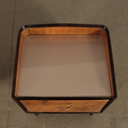 Bedside Table Mahogany, Burl, Back-Treated Glass Italy 1950s-1960s