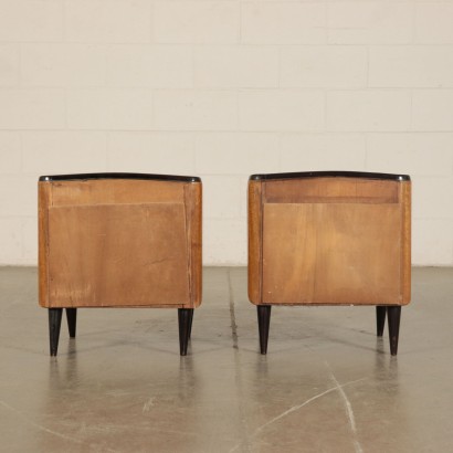 Bedside Table Mahogany, Burl, Back-Treated Glass Italy 1950s-1960s