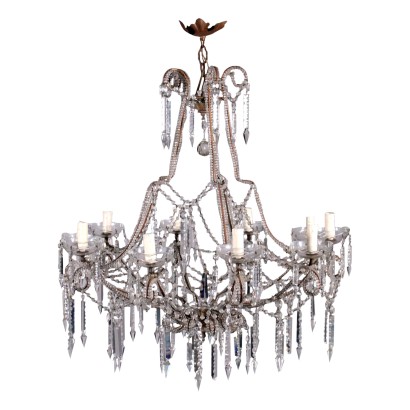 10 Arms Chandelier, Iron and Glass, Italy 20th Century