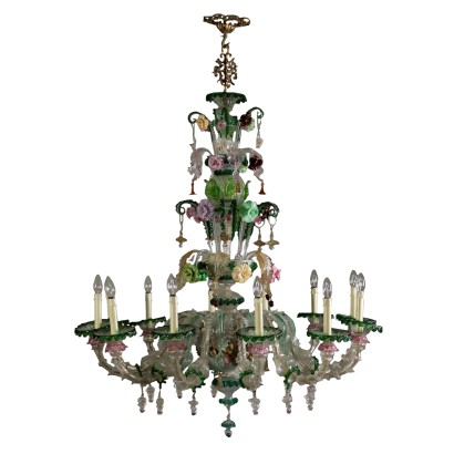 Chandelier Metal and Glass Murano, Italy 20th Century