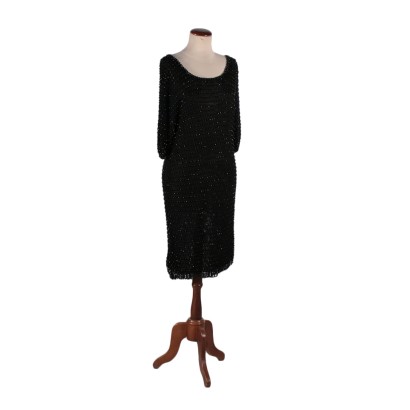 Vintage Black Dress with Small Pearls Italy 1960s