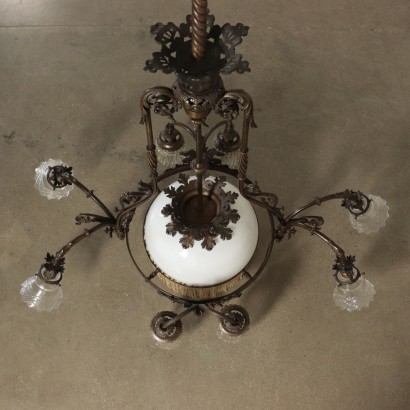 Liberty Chandelier Bronze and Glass Italy 20th Century