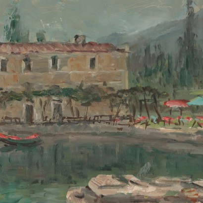 Landscape, Oil on Masonite, Angelo Fiessi, Italy 20th Century