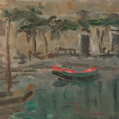 Landscape, Oil on Masonite, Angelo Fiessi, Italy 20th Century