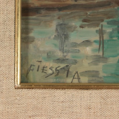 Landscape, Oil on Masonite, Angelo Fiessi, Italy 20th Century