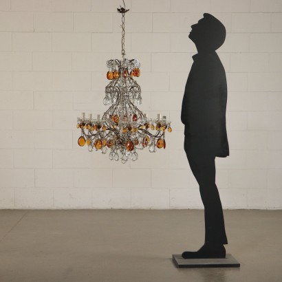 Eight Arms Chandelier, Iron and Glass Italy 20th Century