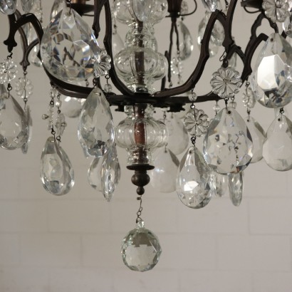 Chandelier with Hangings, Iron and Glass, Italy 20th Century