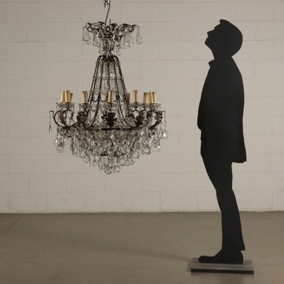 Hot-Air-Baloon Chandelier Iron and Glass Italy 20th Century