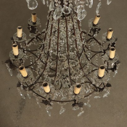 Hot-Air-Baloon Chandelier Iron and Glass Italy 20th Century