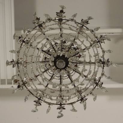 Hot-Air-Baloon Chandelier Iron and Glass Italy 20th Century