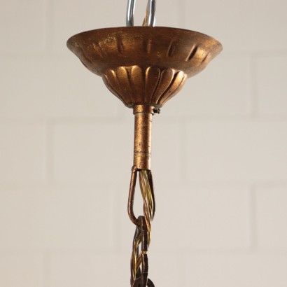Chandelier with Hanging Drops, Iron and Glass Italy 20th Century
