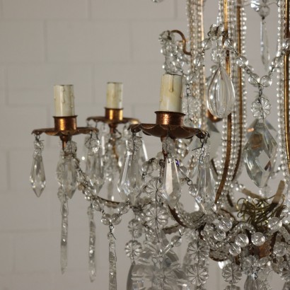 Chandelier with Hanging Drops, Iron and Glass Italy 20th Century