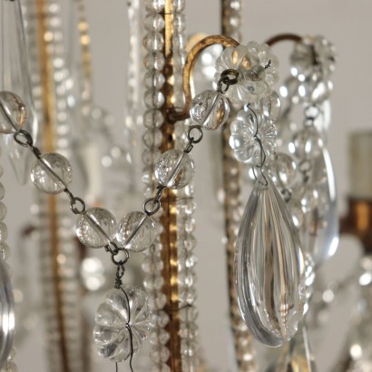Chandelier with Hanging Drops, Iron and Glass Italy 20th Century