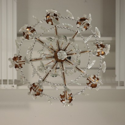 Chandelier with Hanging Drops, Iron and Glass Italy 20th Century