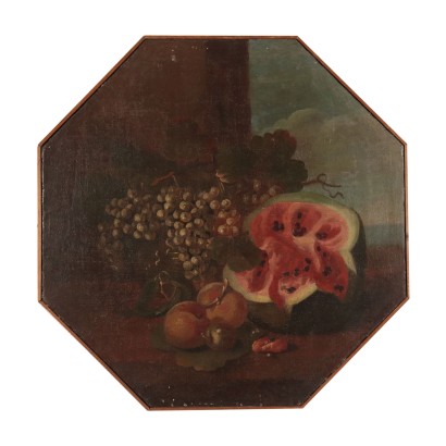 Still life with watermelon and grapes.