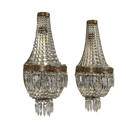 Pair of Empire Style Appliques Brass and Glass Italy 20th Century