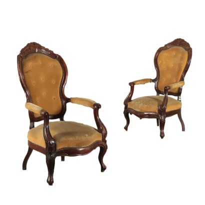 Pair of Luigi Filippo Armchairs Mahogany Italy 19th Century