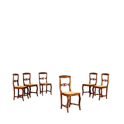 Six Restoration Chairs walnut Italy 19th Century