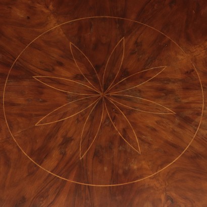 Inlaid Round Table Walnut and Marple Italy 19th Century