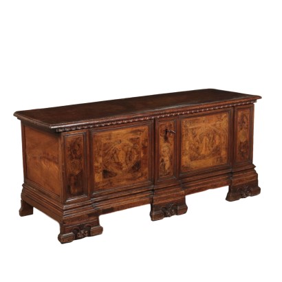 Solid Walnut Chest Marple, Olive, Walnut Burl Slab Italy 18th Century