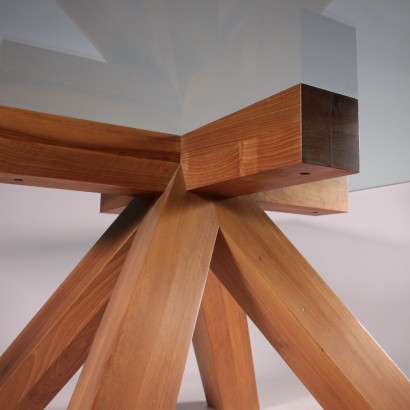 Table Wood Glass Mario Bellini 1970s-1980s Cassina