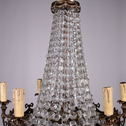 Hot-Air Baloon Chandelier Bronze and Glass Italy 20th Century