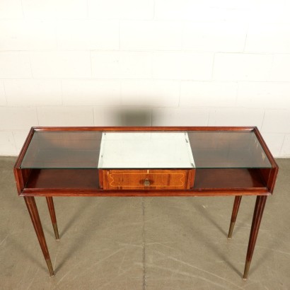 Dressing Table Mahogany Veneer, Brass, Glass Italy 1950s Mobili Cantù