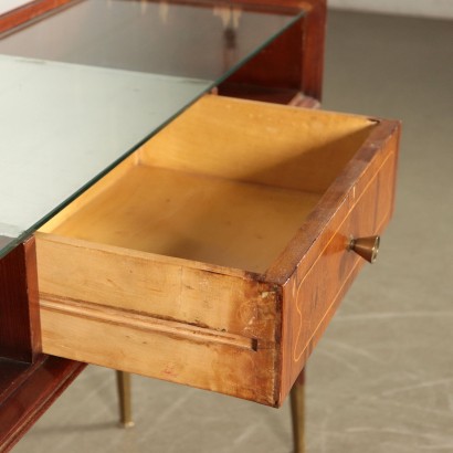 Dressing Table Mahogany Veneer, Brass, Glass Italy 1950s Mobili Cantù