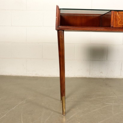 Dressing Table Mahogany Veneer, Brass, Glass Italy 1950s Mobili Cantù