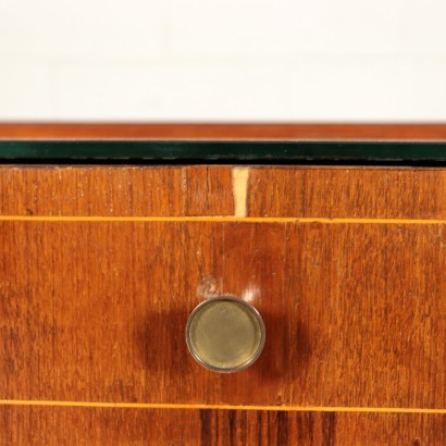 Dressing Table Mahogany Veneer, Brass, Glass Italy 1950s Mobili Cantù