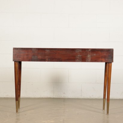 Dressing Table Mahogany Veneer, Brass, Glass Italy 1950s Mobili Cantù